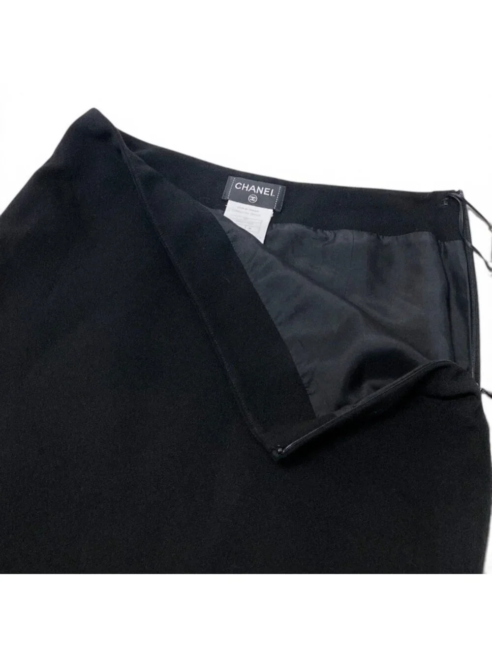 Chanel Knee Length Skirt CC Logo Pencil Wool Black 36
